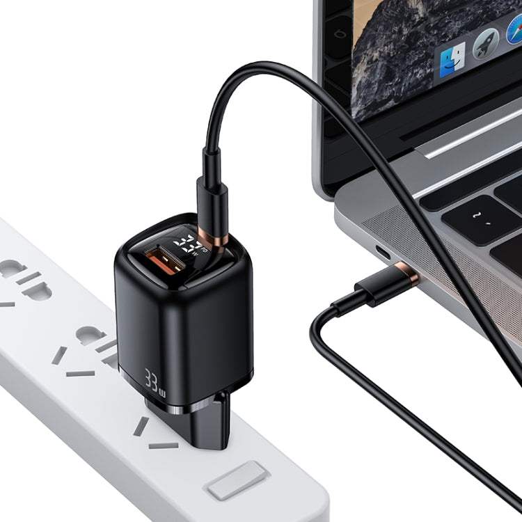 USAMS US-CC152 T46 33W USB + USB-C / TYPE-C Chargeur rapide Affichage numérique Prise UE (Blanc)