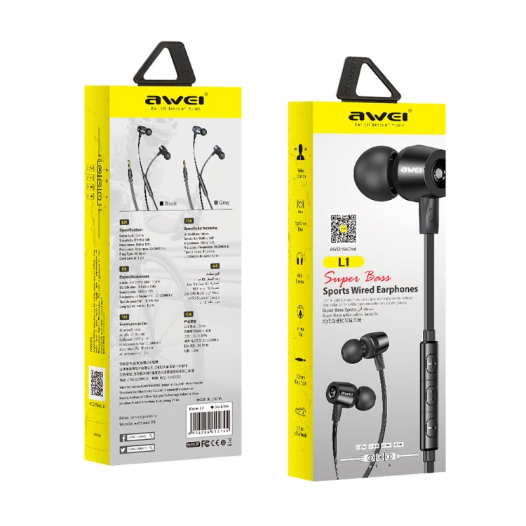 Awei L1 SERREO Surround with Wired In-Ear Headphones (Grey)