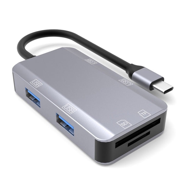 NK-3049 6 in 1 USB-C / TYPE-C to TF / SD Card Slot + 4 USB Female Adapter (Space Grey)