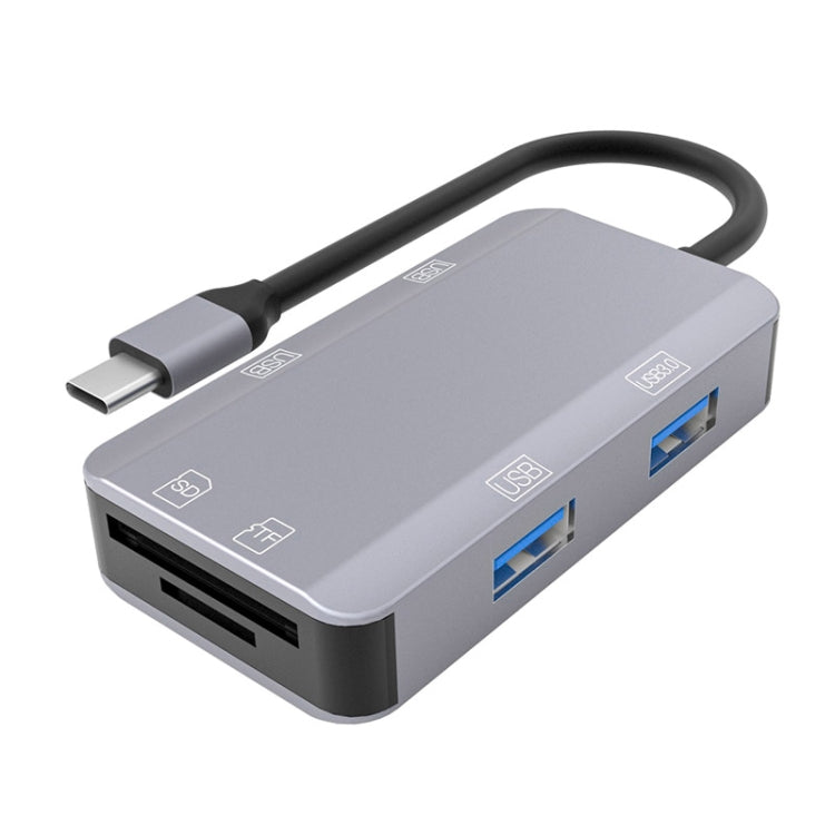 NK-3049H 6 in 1 USB-C / TYPE-C TO TF / SD Slot + USB 3.0 + 3 USB 2.0 Female Adapter (Space Grey)