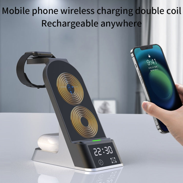 H36 6 en 1 15W Réveil Numérique Magsafe Chargeur Sans Fil Magnétique pour Téléphones Mobiles / Airpods / Iwatch