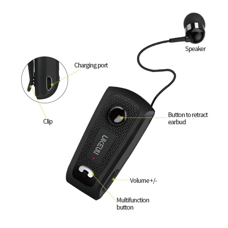 Ukelili UK-E20 DSP Noise Reduction Lavalier Pull Pull Cable Bluetooth Headphone with Vibration (Black)