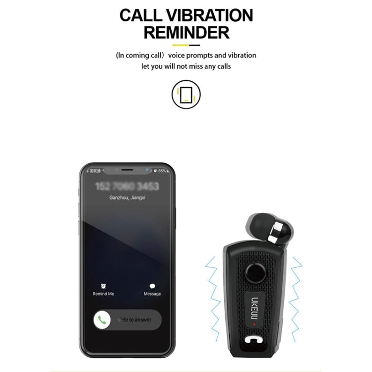 Ukelili UK-E20 DSP Réduction du Bruit Lavalier Pull Pull Cable Casque Bluetooth avec Vibration (Noir)