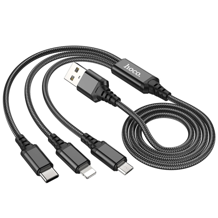Hoco X76 3 in 1 2A 8 Pin+USB-C / Type-C+Micro USB Super Charging Cable.Length: 1m (Black)