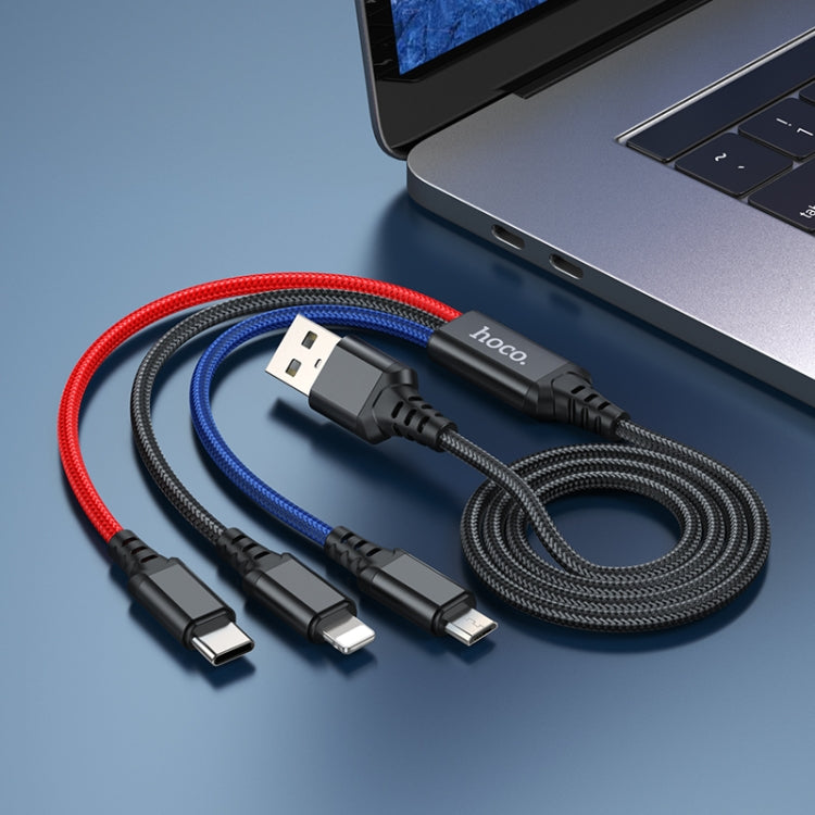 Hoco X76 3 in 1 2A 8 Pin+USB-C / Type-C+Micro USB Super Charging Cable.Length: 1m (MultiColor)