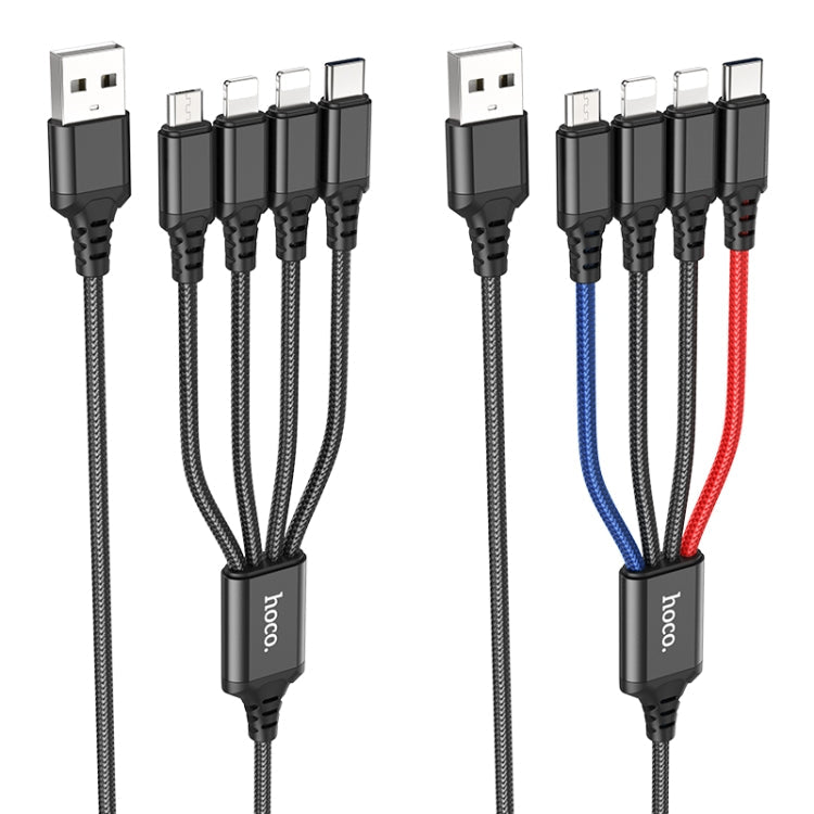 Hoco X76 4 in 1 2A Dual 8 pin + USB-C / Type-C + Super Micro USB Charging Cable length: 1m (Black)