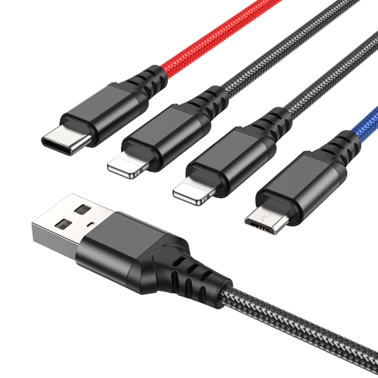 Hoco X76 4 en 1 2A Dual 8 pin + USB-C / Tipo-C + Cable de Carga súper Micro USB longitud: 1m (multiColor)