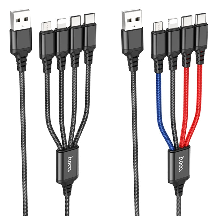 Hoco X76 4 in 1 2A Dual USB-C / Type-C +8 Pin + Micro USB Super Charging Cable Length: 1M (Multicolor)