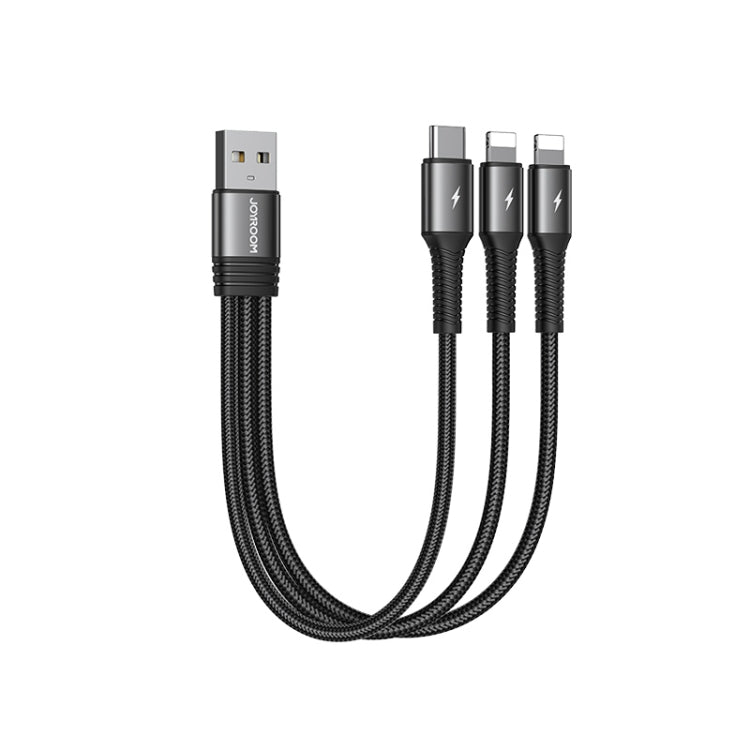 Joyroom S-01530G10 3 in 1 USB to 8 PINX2+Type-C Nylon Braid Charging Cable Length: 15cm (Black)