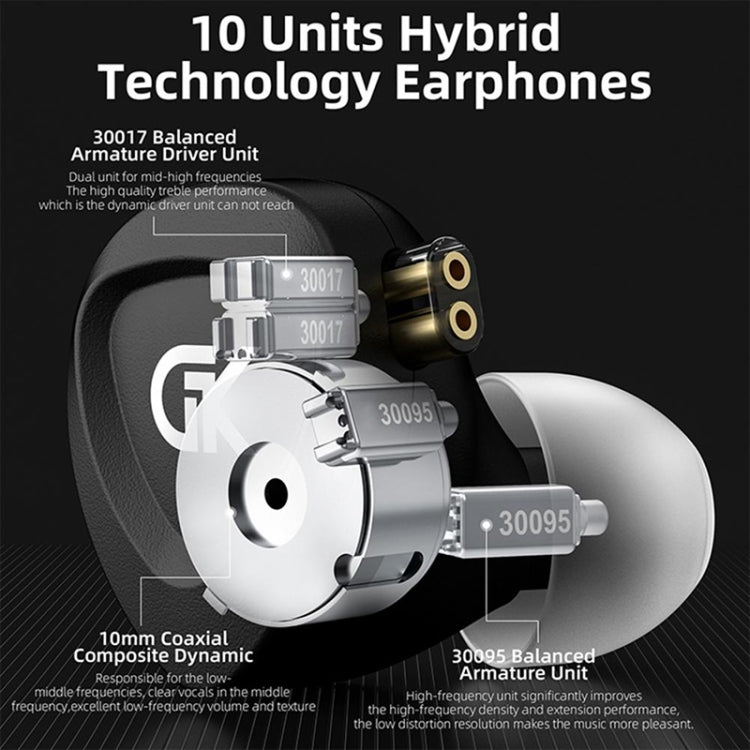 GK GSE Ten Iron Coil Units Subwoofer HIFI In-Ear Headphones (avec Microphone)