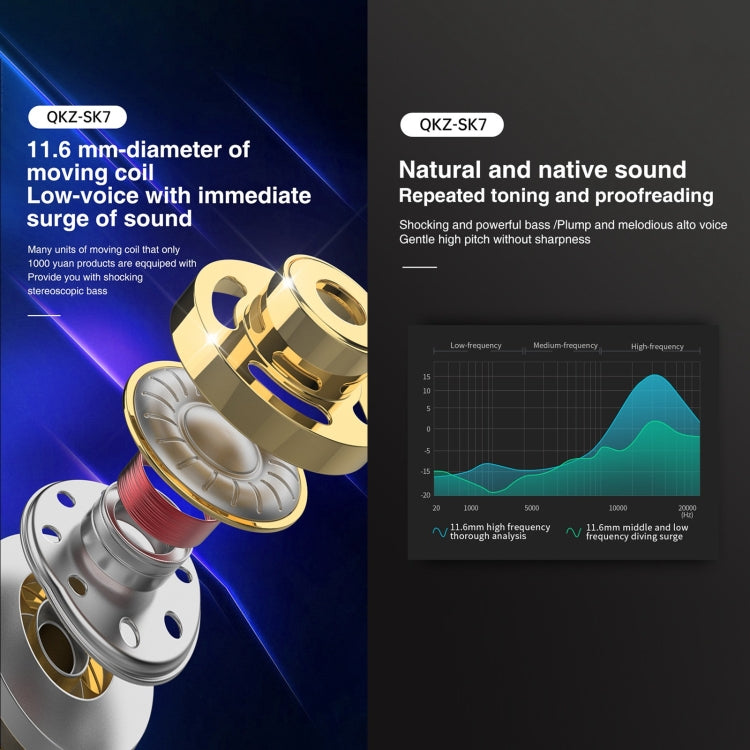 QKZ SK7 3.5mm Sports In-Ear Copper Driver Wired HIFI Stéréo Écouteur avec Microphone (Bleu Ciel)