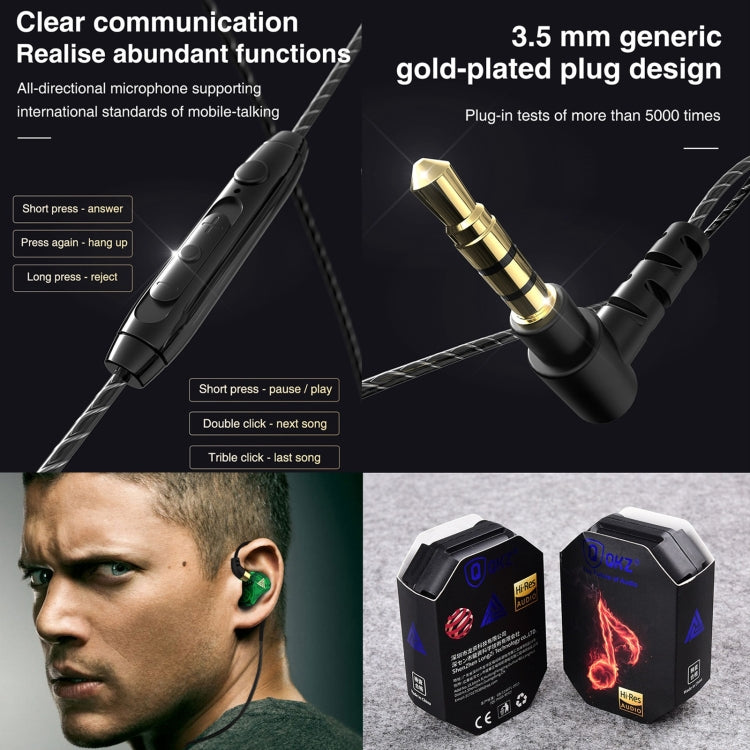 QKZ SK7 3.5mm Sports In-Ear Copper Driver Wired HIFI Stéréo Écouteur avec Microphone (Noir)
