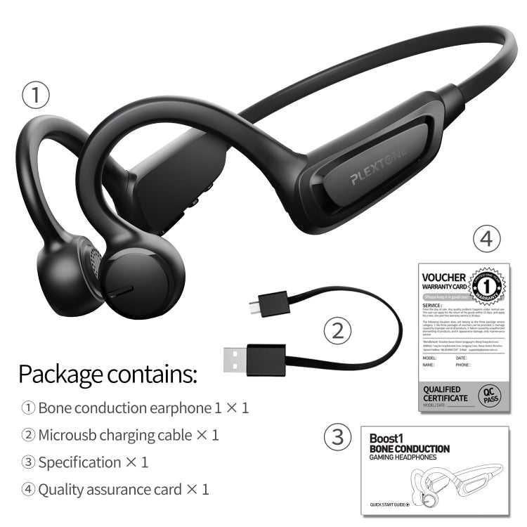 Plextone BOOST1 Bluetooth 5.0 Auriculares Deportivos con gancho para la Oreja de conducción ósea (Negro)