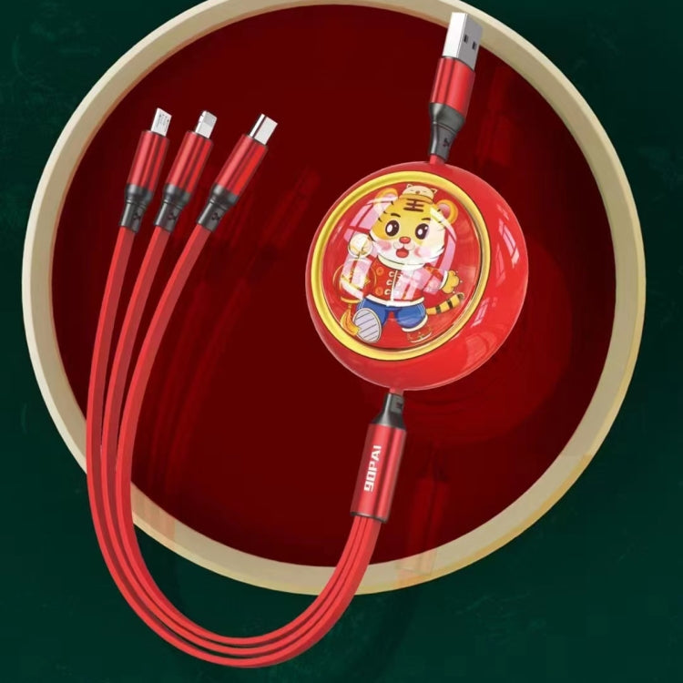 DL09 100W Telescopic 3 in 1 USB Fast Charging Data Cable Length: 1.2m (Red)