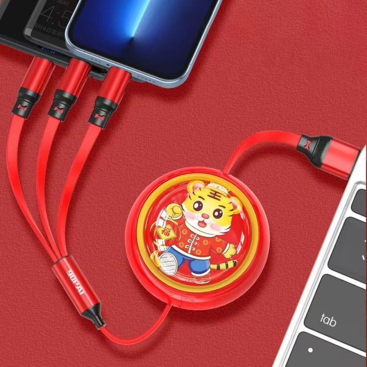 DL09 100W Telescopic 3 in 1 USB Fast Charging Data Cable Length: 1.2m (Red)