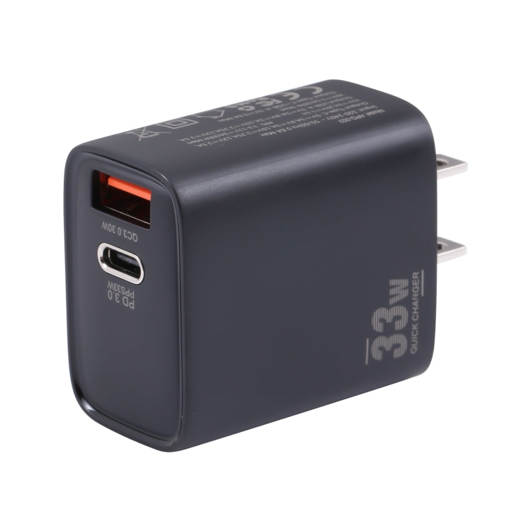 Chargeur double port USB PD 33W USB-C / Type-C + QC 3.0 avec 1m 27W USB-C / Type-C à 8 broches Spécification du câble de données PD: prise US (noir + vert)