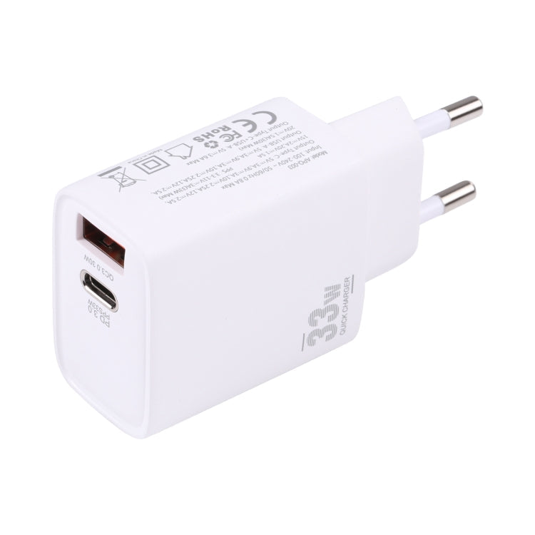 PD 33W USB-C / Type-C+QC 3.0 Dual USB Port Charger with 1m 27W USB-C / Type-C to 8-Pin PD Data Cable Specification: EU Plug (White + Green)