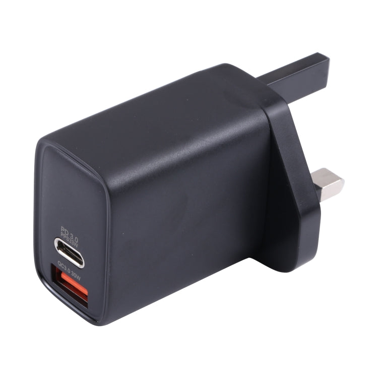 Chargeur double port USB PD 33W USB-C / Type-C + QC 3.0 avec câble de données PD 1m 27W USB-C / Type-C à 8 broches Spécification: prise britannique (noir + gris)
