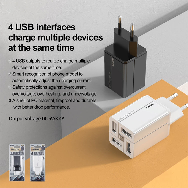 Spécification du chargeur rapide USB Remax RP-U43 3,4 A 4 ports : prise UE (blanche)
