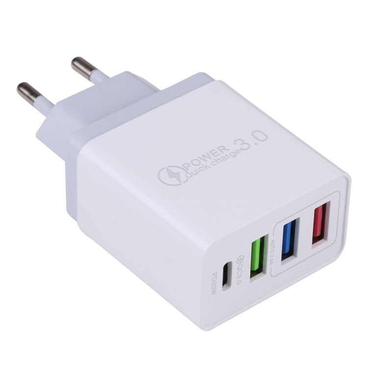 AR-2025 4 in 1 QC3.0 PD20W 3xUSB + USB-C / Type C Wall Travel Charger EU Plug (Grey)