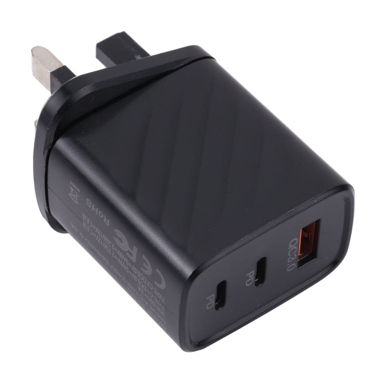 AR-892 3 en 1 QC3.0 PD20W USB + USB-C / Type-C Cargador de Viaje de pared Tipo de Enchufe: Enchufe del Reino Unido (Negro)