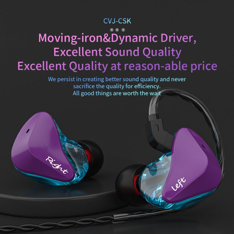 CVJ-CSK Écouteurs intra-auriculaires dynamiques pour la musique, la course à pied et le sport Style filaire : 3,5 mm avec microphone (violet bleu)