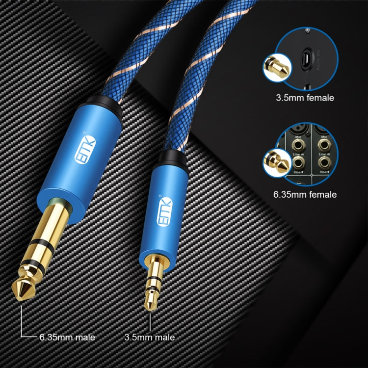 EMK 3.5mm Male Jack to 6.35mm Male Jack Gold Plated Nylon Braided Aux Cable For Computer / X-BOX / PS3 / CD / DVD Cable length: 1.5m