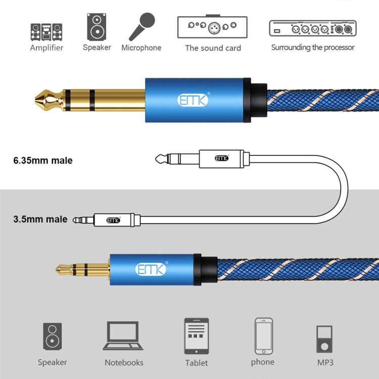 EMK 3.5mm Male Jack to 6.35mm Male Jack Gold Plated Nylon Braided Aux Cable For Computer / X-BOX / PS3 / CD / DVD Cable length: 3m (Dark Blue)