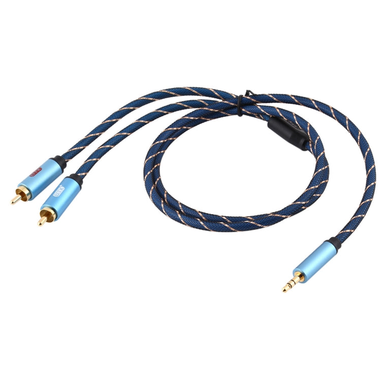 EMK Fiche mâle 3,5 mm vers 2 x RCA Fiche mâle Câble audio plaqué or pour haut-parleur Longueur du câble : 1,5 m (Bleu foncé)
