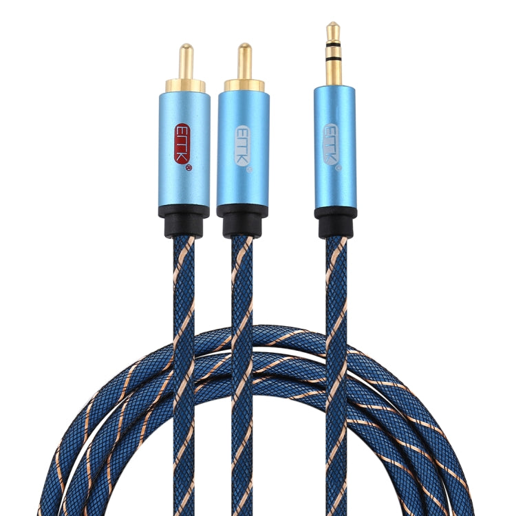 EMK Fiche mâle 3,5 mm vers 2 x RCA Fiche mâle Câble audio plaqué or pour haut-parleur Longueur du câble : 1,5 m (Bleu foncé)