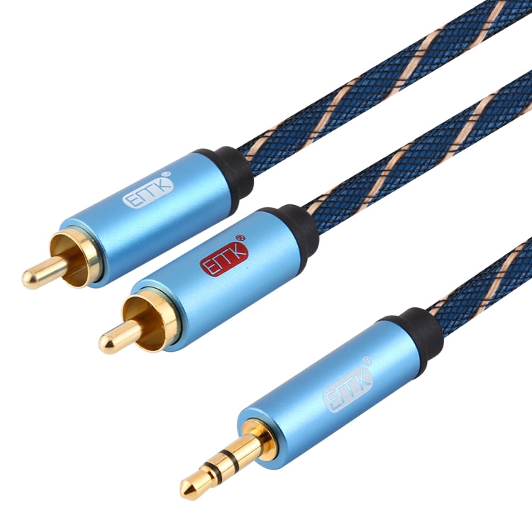 EMK 3.5mm Jack Male to 2 x RCA Male Connector Gold Plated Speaker Audio Cable Cable Length: 2m (Dark Blue)