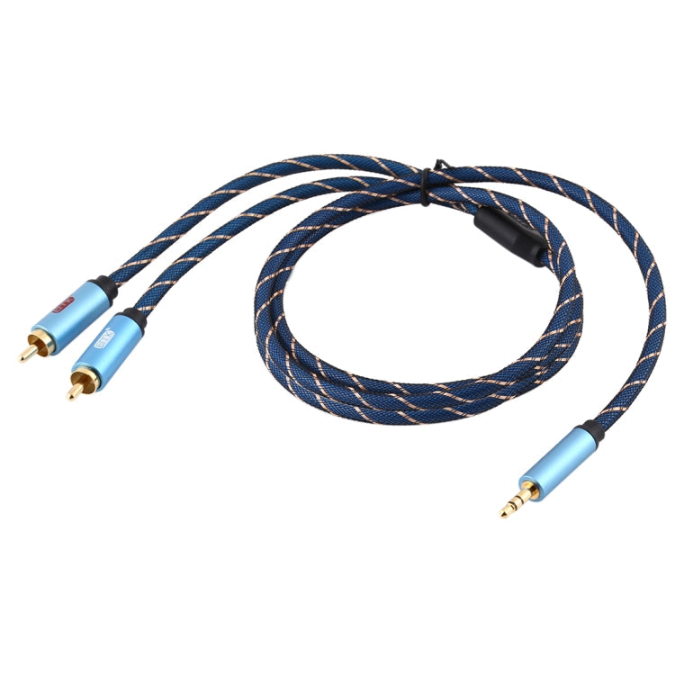 EMK 3.5mm Jack Male to 2 x RCA Male Connector Gold Plated Speaker Audio Cable Cable Length: 2m (Dark Blue)