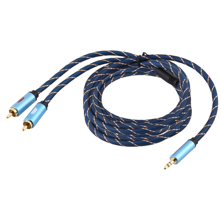 EMK 3.5mm Jack Male to 2 x RCA Male Connector Gold Plated Speaker Audio Cable Cable Length: 5m (Dark Blue)