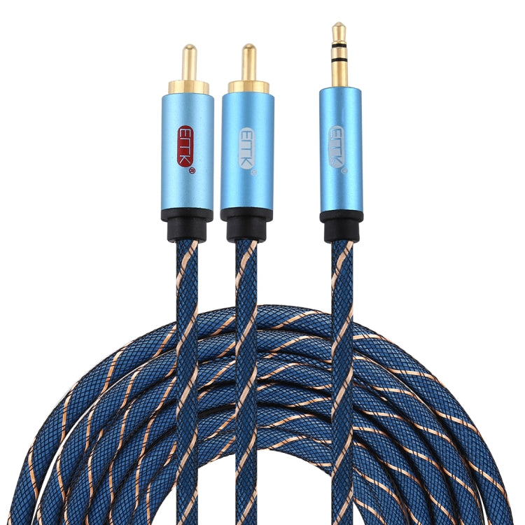 EMK 3.5mm Jack Male to 2 x RCA Male Connector Gold Plated Speaker Audio Cable Cable Length: 5m (Dark Blue)