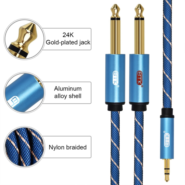 Câble auxiliaire EMK 3,5 mm mâle vers 2 fiches mâles 6,35 mm en nylon tressé plaqué or pour ordinateur / X-BOX / PS3 / CD / DVD Longueur du câble : 1 m (Bleu foncé)