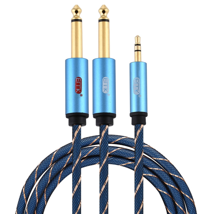 EMK 3.5mm Male Plug to 2 6.35mm Male Plugs Gold Plated Nylon Braided Auxiliary Cable For Computer / X-BOX / PS3 / CD / DVD Cable length: 1.5m (Dark Blue)
