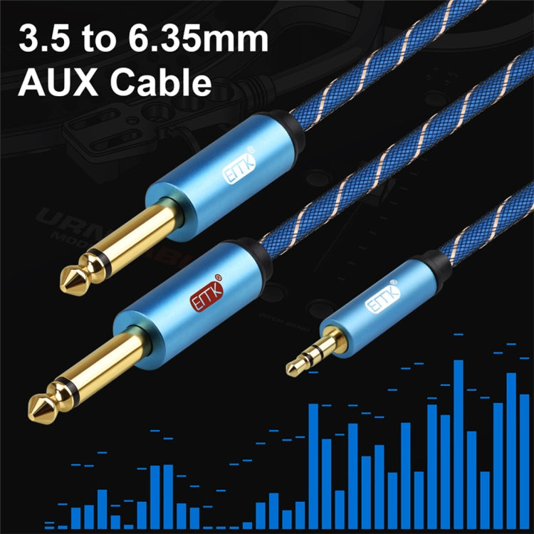 EMK Fiche mâle 3,5 mm vers 2 fiches mâles 6,35 mm Câble auxiliaire en nylon tressé plaqué or pour ordinateur / X-BOX / PS3 / CD / DVD Longueur du câble : 1,5 m (Bleu foncé)