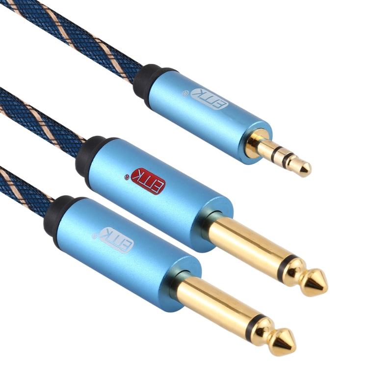 Câble auxiliaire EMK 3,5 mm mâle vers 2 fiches mâles 6,35 mm en nylon tressé plaqué or pour ordinateur / X-BOX / PS3 / CD / DVD Longueur du câble : 2 m (Bleu foncé)