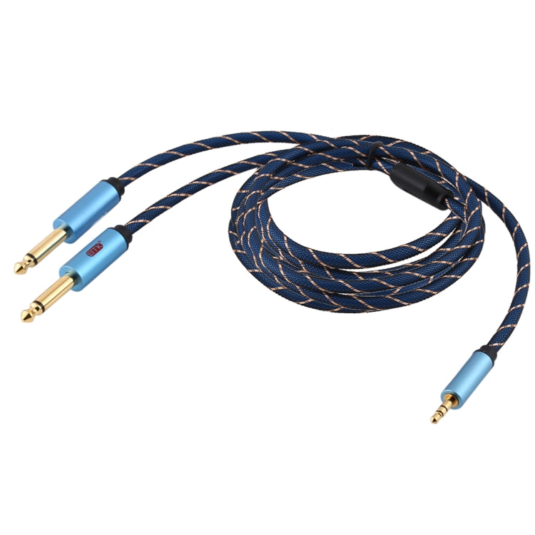EMK 3.5mm Male Jack to 2 x 6.35mm Male Jack Gold Plated Nylon Braided Aux Cable For Computer / X-BOX / PS3 / CD / DVD Cable length: 3m (Dark Blue)