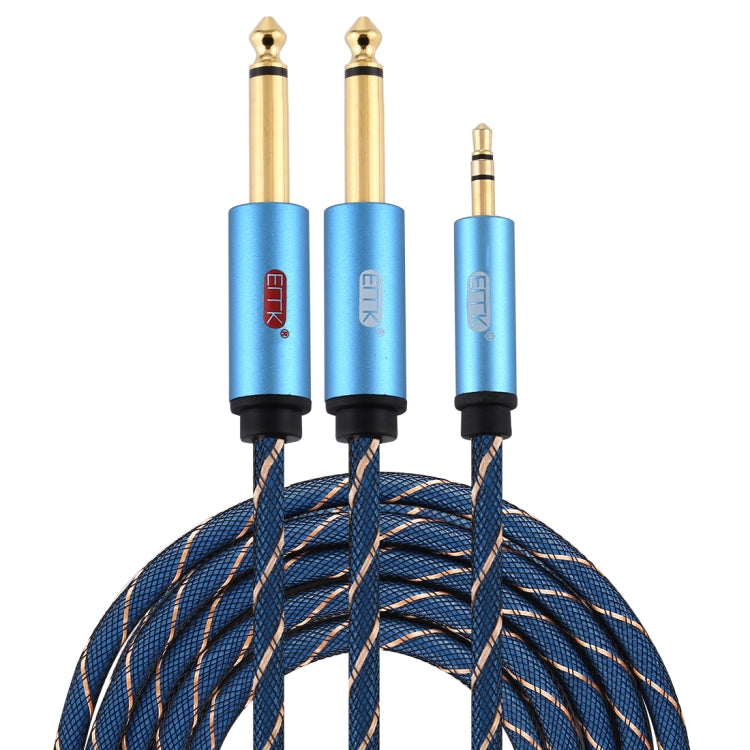 EMK Câble auxiliaire Jack 3,5 mm mâle vers 2 x Jack mâle 6,35 mm en nylon tressé plaqué or pour ordinateur / X-BOX / PS3 / CD / DVD Longueur du câble : 3 m (Bleu foncé)