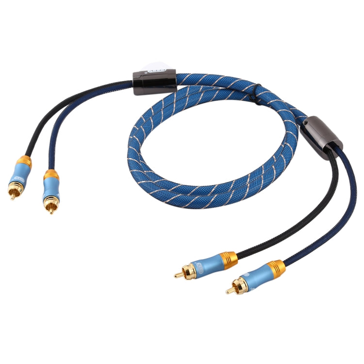 EMK 2 x RCA Male to 2 x RCA Male Connector Gold Plated Nylon Braided Coaxial Audio Cable For TV / Amplifier / Home Theater / DVD Cable Length: 1.5m (Dark Blue)