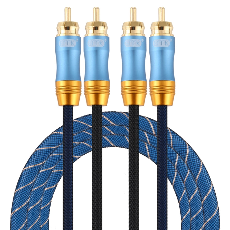 EMK 2 x RCA Macho a 2 x RCA Macho Conector chapado en Oro Cable de Audio coaxial trenzado de nailon Para TV / amplificador / cine en casa / DVD longitud del Cable: 1.5 m (Azul Oscuro)