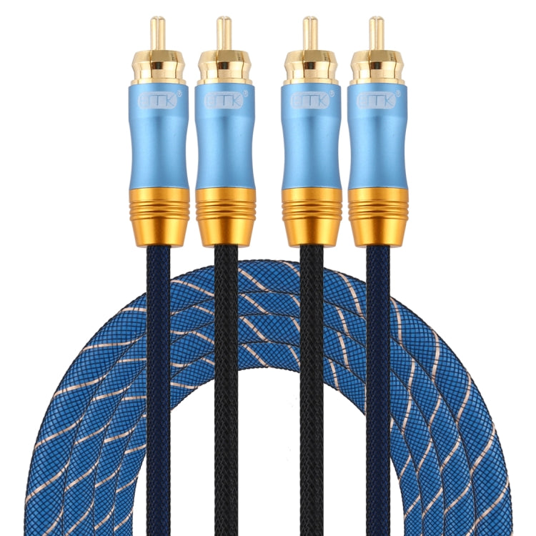 EMK 2 x RCA Macho a 2 x RCA Macho Conector chapado en Oro Cable de Audio coaxial trenzado de nailon Para TV / amplificador / cine en casa / DVD longitud del Cable: 2 m (Azul Oscuro)