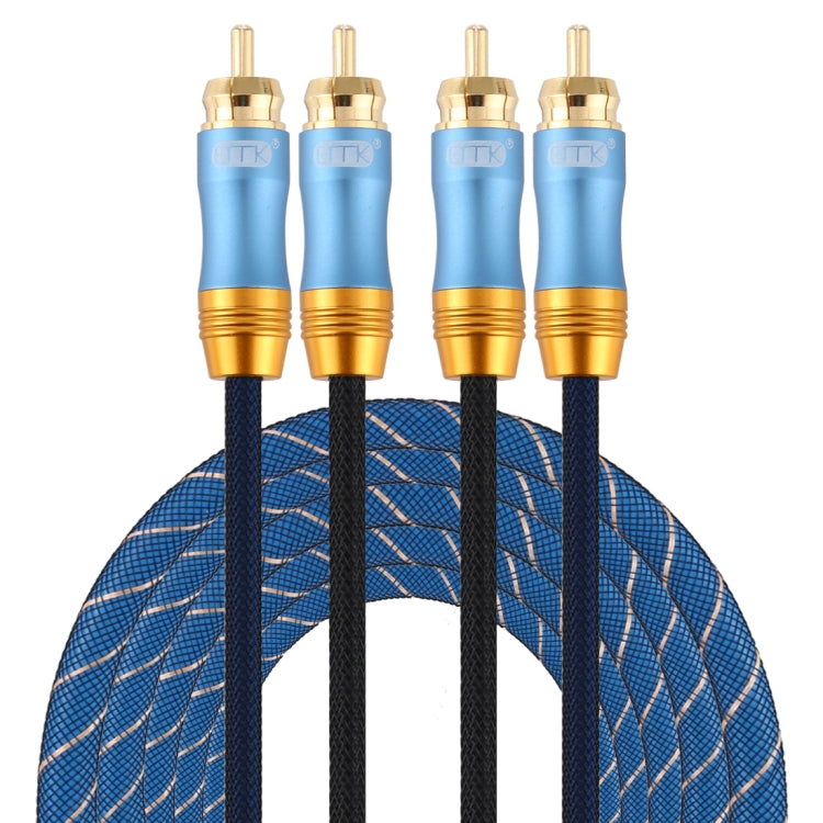 EMK 2 x RCA Macho a 2 x RCA Macho Conector chapado en Oro Cable de Audio coaxial trenzado de nailon Para TV / amplificador / cine en casa / DVD longitud del Cable: 3 m (Azul Oscuro)