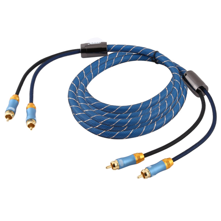 EMK 2 x RCA mâle vers 2 x connecteur RCA mâle Câble audio coaxial tressé en nylon plaqué or pour TV/amplificateur/home cinéma/DVD Longueur du câble : 5 m (bleu foncé)