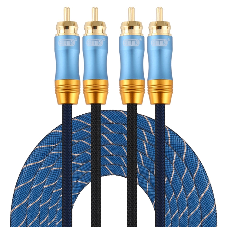EMK 2 x RCA Macho a 2 x RCA Macho Conector chapado en Oro Nylon trenzado Cable de Audio coaxial Para TV / amplificador / cine en casa / DVD longitud del Cable: 5 m (Azul Oscuro)