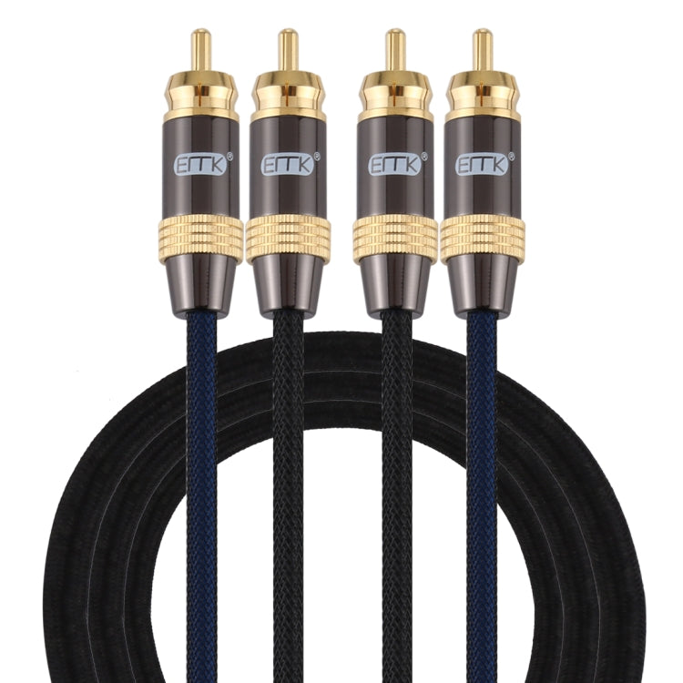 EMK 2 x RCA Macho a 2 x RCA Macho Conector chapado en Oro Nylon trenzado Cable de Audio coaxial Para TV / amplificador / cine en casa / DVD longitud del Cable: 1.5 m (Negro)