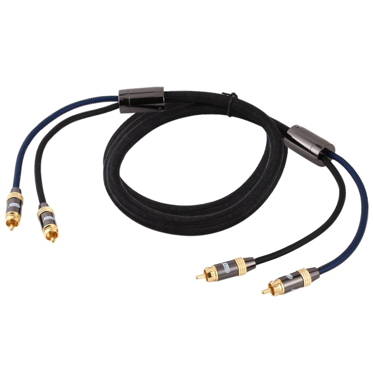 EMK 2 x RCA mâle vers 2 x connecteur RCA mâle Câble audio coaxial tressé en nylon plaqué or pour TV/amplificateur/home cinéma/DVD Longueur du câble : 2 m (noir)