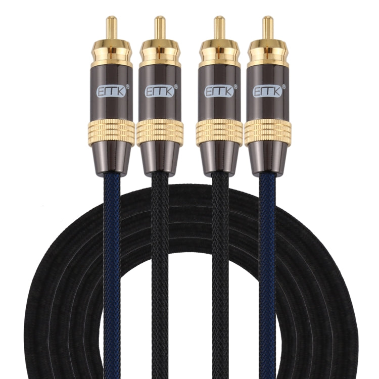EMK 2 x RCA Male to 2 x RCA Male Connector Gold Plated Nylon Braided Coaxial Audio Cable For TV / Amplifier / Home Theater / DVD Cable Length: 2m (Black)