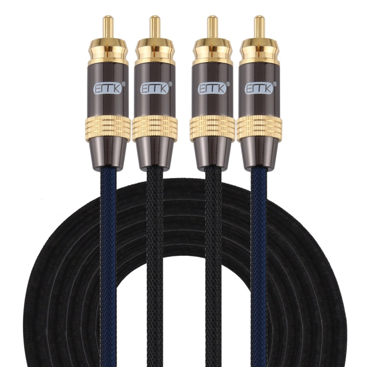 EMK 2 x RCA Macho a 2 x RCA Macho Conector chapado en Oro Cable de Audio coaxial trenzado de nailon Para TV / amplificador / cine en casa / DVD longitud del Cable: 3 m (Negro)